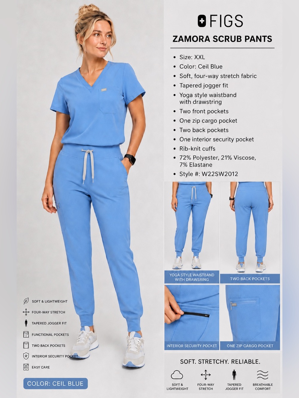 Figs Zamora Jogger Scrub Pants Ceil Blue Size XXL